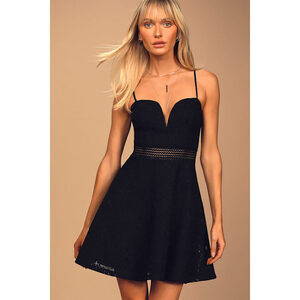 Lulus Blooming Devotion Black Lace Skater Dress - Size XS